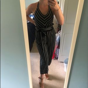 Black Striped Wide Leg Jumpsuit